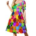 thumbnail image 3 of Vestido de manga corta con cuadros brillantes para mujer, vestido de fiesta, traje de festival, vestido de mujer, 3 of 7