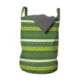 thumbnail image 1 of Aztec Laundry Bag, Greenish Colors Motifs Modernized Look of Mexican Ornaments, Hamper Basket with Handles Drawstring Closure for Laundromats, 13" x 19", Yellow Green Fern Green, by Ambesonne, 1 of 4