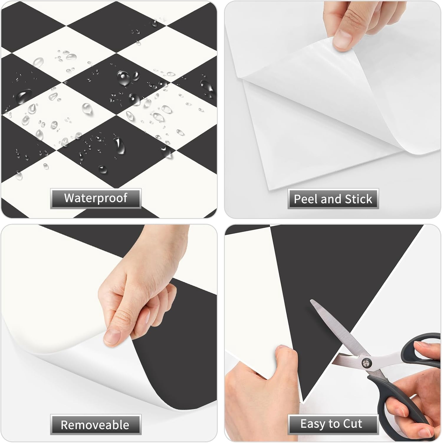 MORCART 20Pcs Peel and Stick Floor Tile, 7.87"x 7.87" Vinyl Flooring Waterproof, DIY Flooring for Bathroom, Kitchen, Fireplace, Pet House, Stairs, Bedrooms, Wall Black White