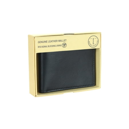 Men's RFID Signal Blocking Genuine Leather Bi-Fold Wallet with Gift