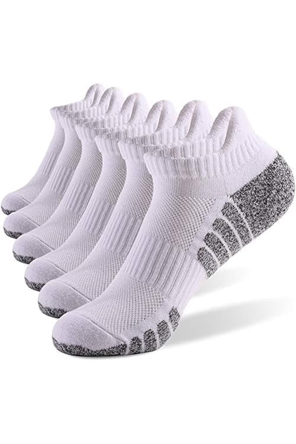 6 Pairs Athletic Running Ankle Cotton Socks, Low Cut Cushioned Performance Anti-Blister Tab Sport Sock for Men Women