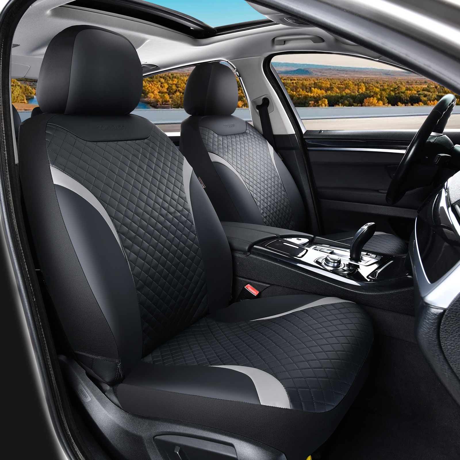 Coverado PVC Leather Front Seat Covers, Black, 4-Piece photo 5
