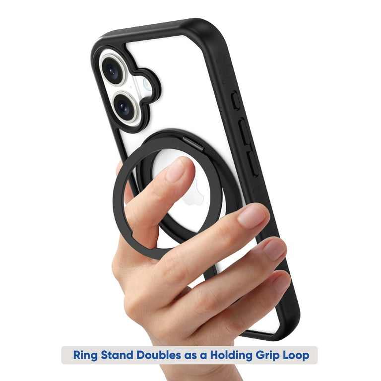 Onn+ MagSafe Compatible Phone Case for iPhone 16 with Ring Stand