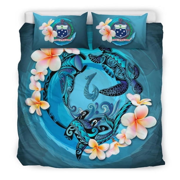 Juego de Funda Nórdica Polinesia - Samoa Bedding Set Blue Plumeria Animal Tattoo
