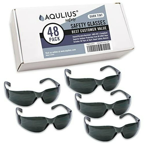 Aqulius Safety Glasses & Goggles - 48 Pack, Tinted Polycarbonate Wraparound - UV & Anti Fog Scratch Resistant Protective Eyewear & Shaded Safety Sunglasses for Construction & Shooting