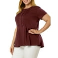 thumbnail image 5 of Unique Bargains Women's Plus Size Pintuck Half Placket Short Sleeve Peplum T-Shirt, 5 of 8