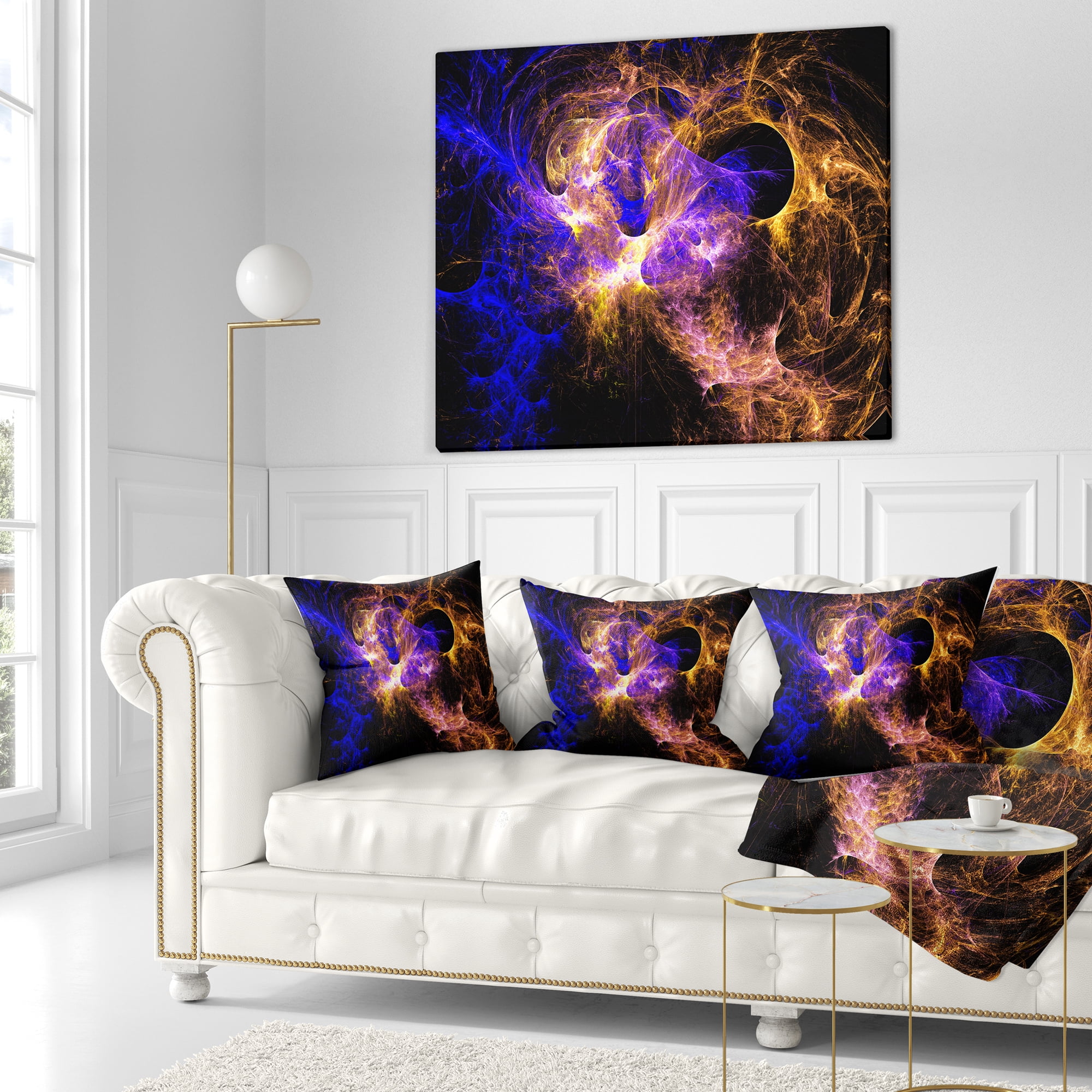 Designart Wings of Angels Blue in Black - Abstract Throw Pillow - 18x18