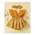 thumbnail image 3 of Seyurigaoka Infant Baby Girls Summer Boho Romper Dress Floral Print Patchwork Ruffles Fly Sleeve Jumpsuit V-Neck Bodysuit + Headband, 3 of 9