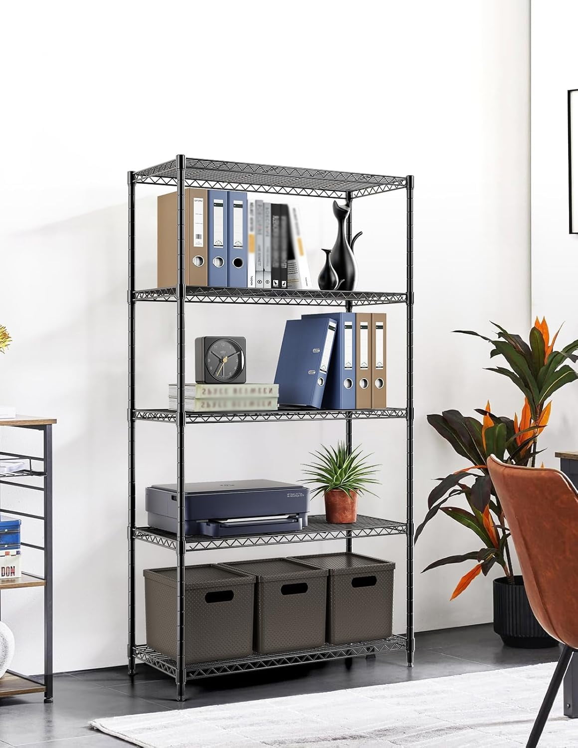 Heavy Duty 5-Shelf Wire Storage Shelving Unit, 1250lbs Loading Capacity, 29.92"D x 13.98"W x 61.09"H,Black