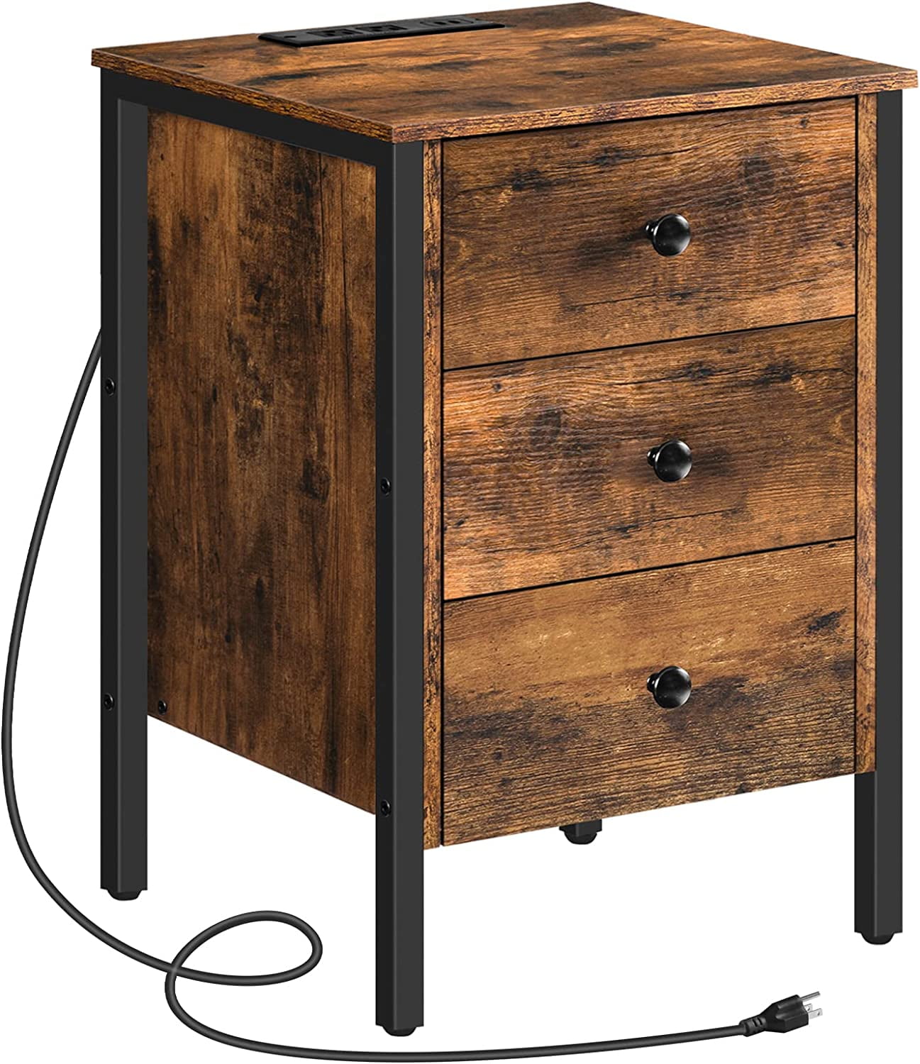 Nightstand, End Table with Charging Station and USB Ports, Side Table