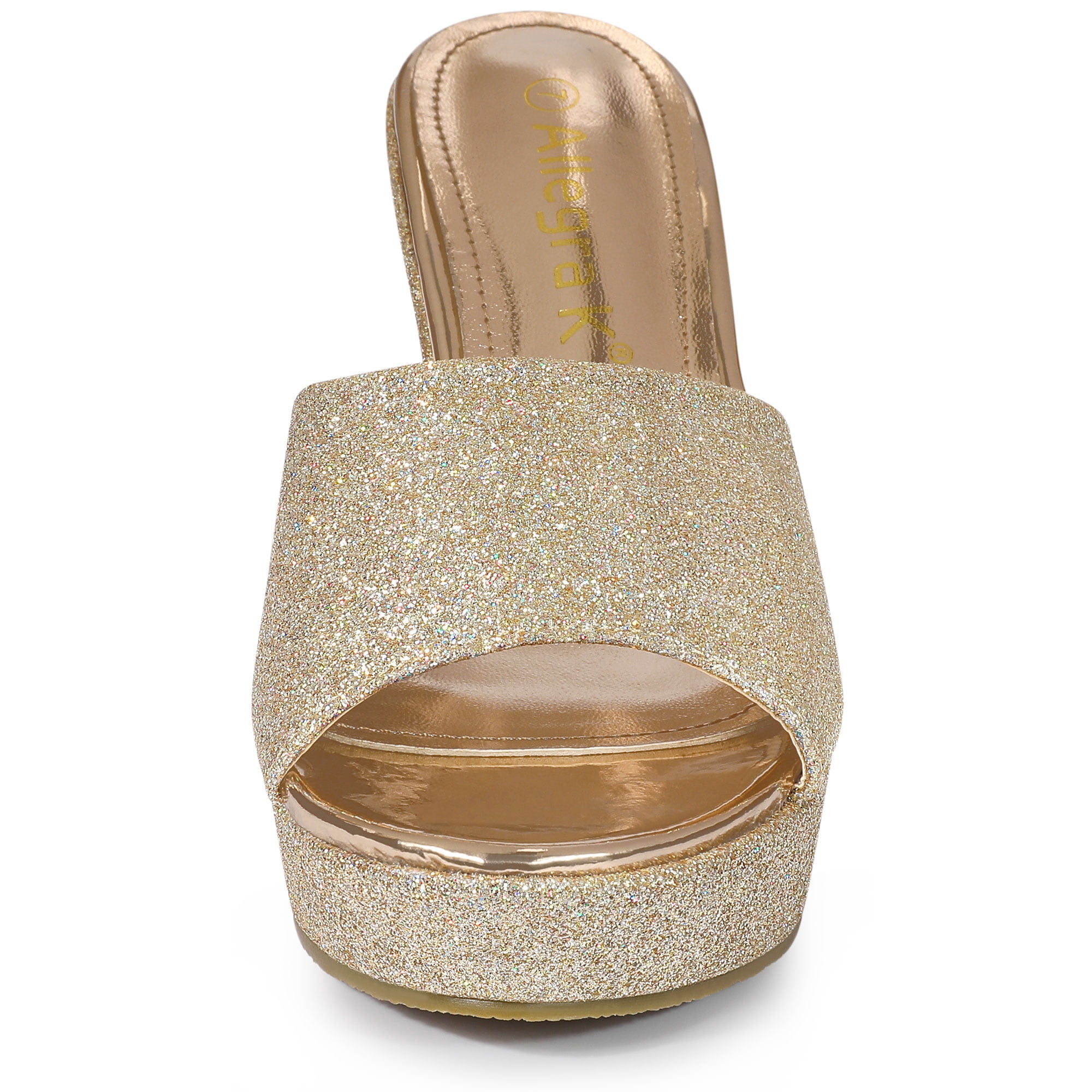 DARING DIVA Women's Glitter Platform Slip-on Wedge Heels Sandals Gold 9.5