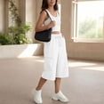 thumbnail image 2 of Oksale Capri Cargo Pants Womens Wide Leg Capris with Pockets Casual Elastic Drawstring Waist Cropped Trousers Loose Comfy Summer Clothing White XL, 2 of 8