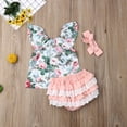 thumbnail image 4 of Baby Girl Floral Sleeveless Tops + PP Lace Ruffle Shorts + Headband Summer Clothes Set, 4 of 7