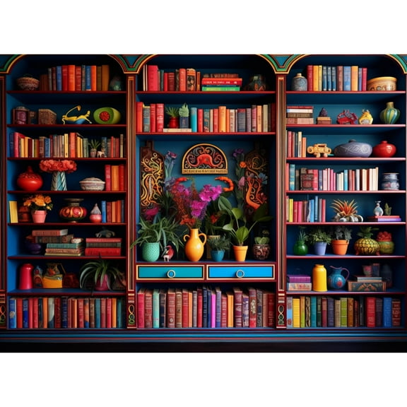 Colorful Bookshelf 5D Diamond Art Painting by Number Kits for Adults DIY Paint with Round Full Drill Diamond Gems Painting Art Craft for Home Wall Decor 11.8x15.8inch