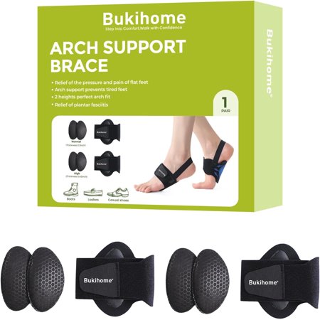 Bukihome Arch Support Sleeves for Plantar Fasciitis Relief - Upgraded Adjustable Compression Bands & Arch Pads for Men & Women, Non-Slip Orthotic Braces for Flat Feet, High & Fallen Arches