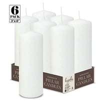 Hyoola 3 x 8 White Unscented European Made Pillar Candles, Dripless Paraffin Wax with Smokeless Cotton Wicks, 6-Pack