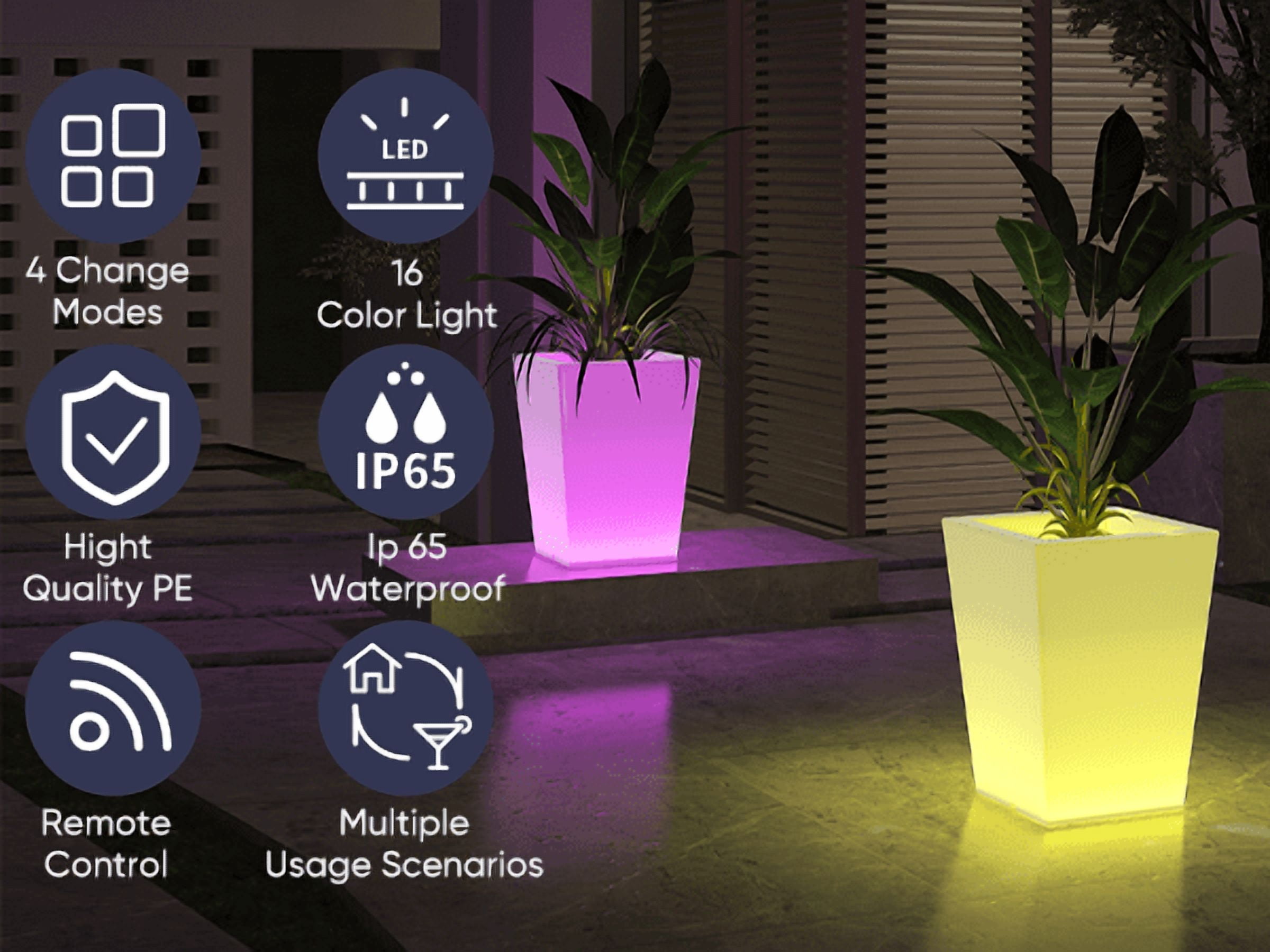 BALUS 22" RGB LED Outdoor Tall Planter with Remote Control, Large RGB Ice Bucket ,Waterproof Rechargeable Lighted Flower Pot for Home Decor, Garden, Party, Wedding, Gifts