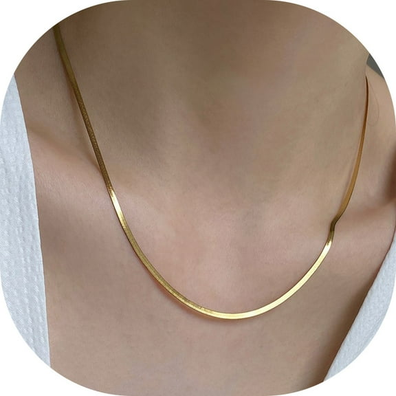 Gold Necklaces for Women, Titanium Steel Herringbone Choker, 16"   2" Extend, Dainty Snake Chain Necklaces, Gold Jewelry for Women & Teen Gifts, (Golden-2.5mm Width)