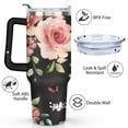 thumbnail image 3 of 40oz Pioneer Tumbler with Handle Lid and Straw,Colorful Floral Tumblers Gifts for Women Girls Men Adults（Black）, 3 of 7