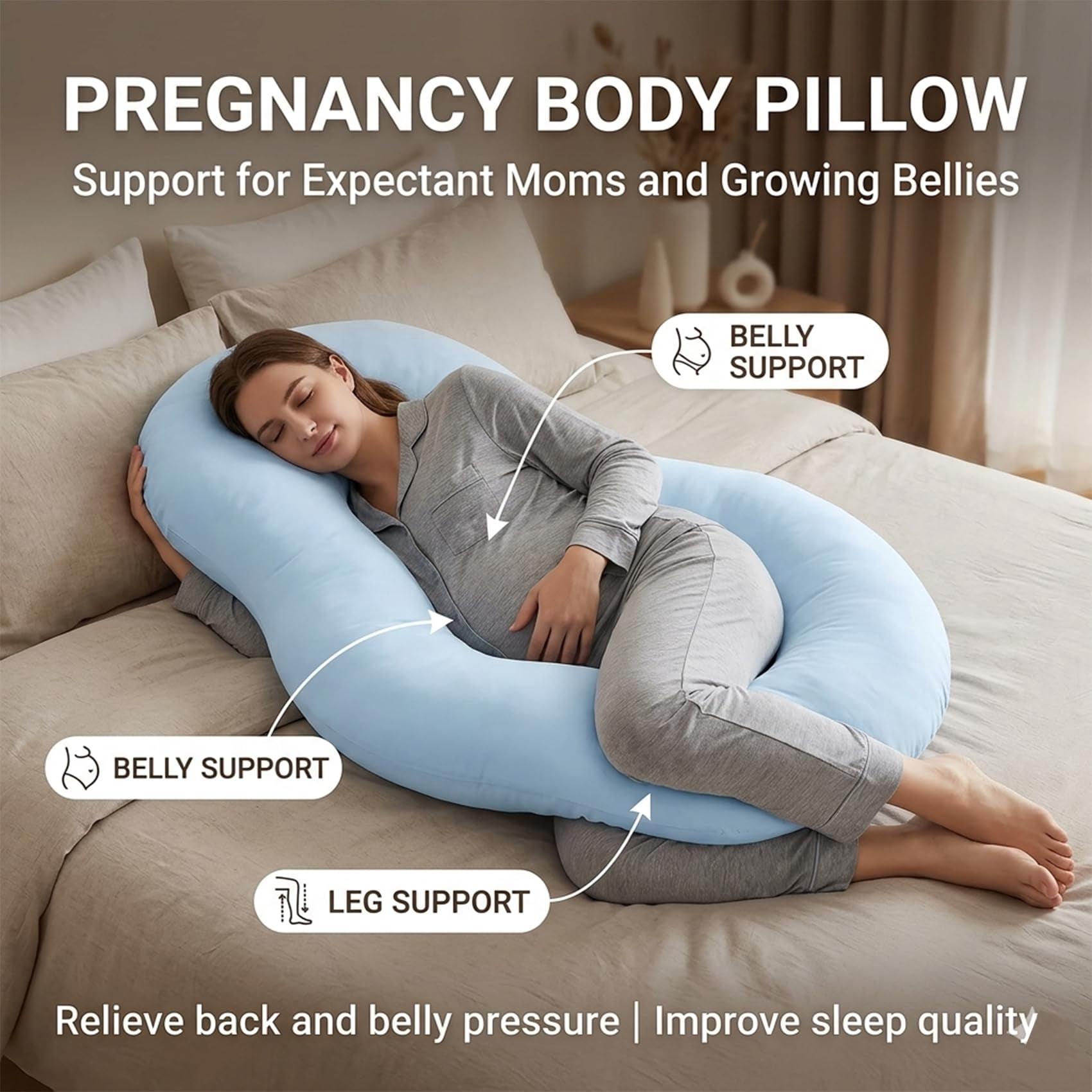 Pea Pod Body Pillow for Adults, Ergonomic Long Hugging Pillow for Side Sleepers, Soft Full Body Support Cushion with Removable Washable Cover for Bed and Sofa