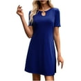 thumbnail image 2 of Summer Saving Wycnly Womens Dresses Casual Comfy Breathable Keyhole Tunic Tshirt Knee-Length Dresses Summer Solid Round Neck Short Sleeve Formal Midi Dress Dark Blue s, 2 of 5