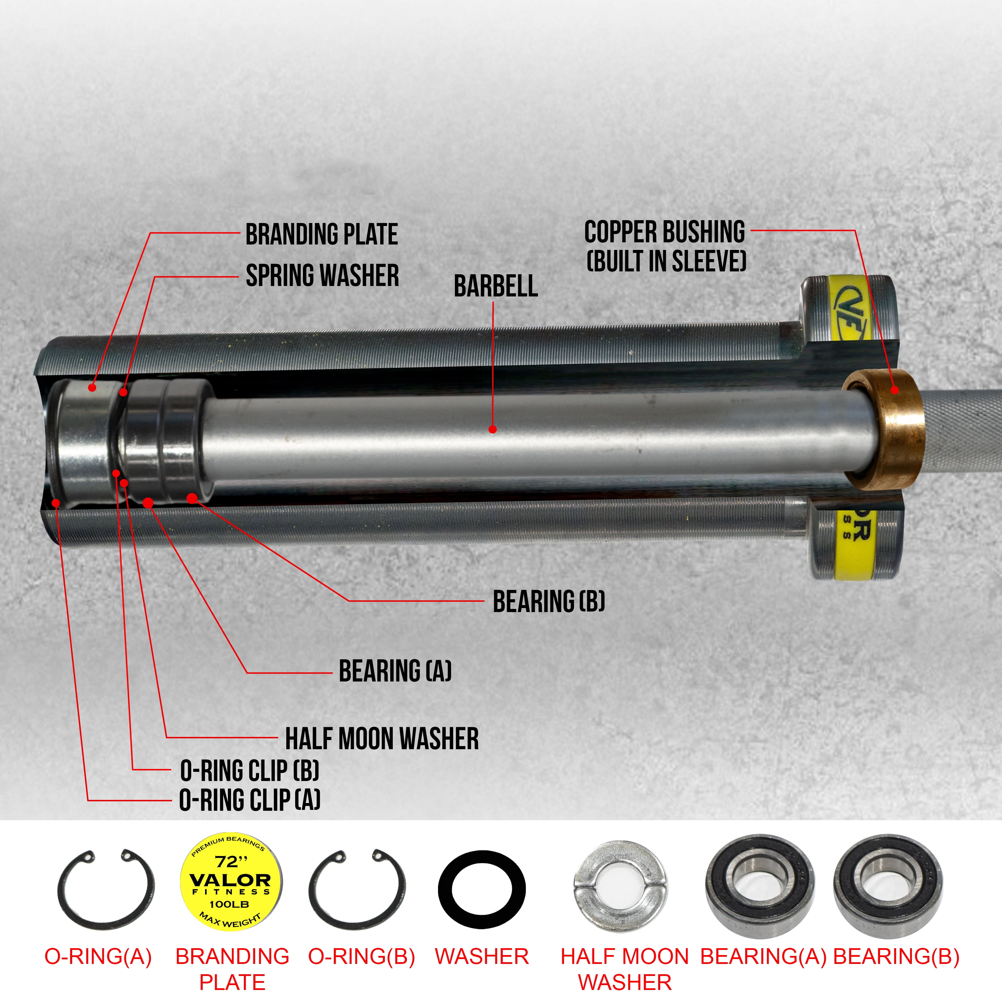 Valor Fitness 72" Aluminum Technique Training Barbell -15 lbs Weightlifting for Kids and New Athletes -OB-72T