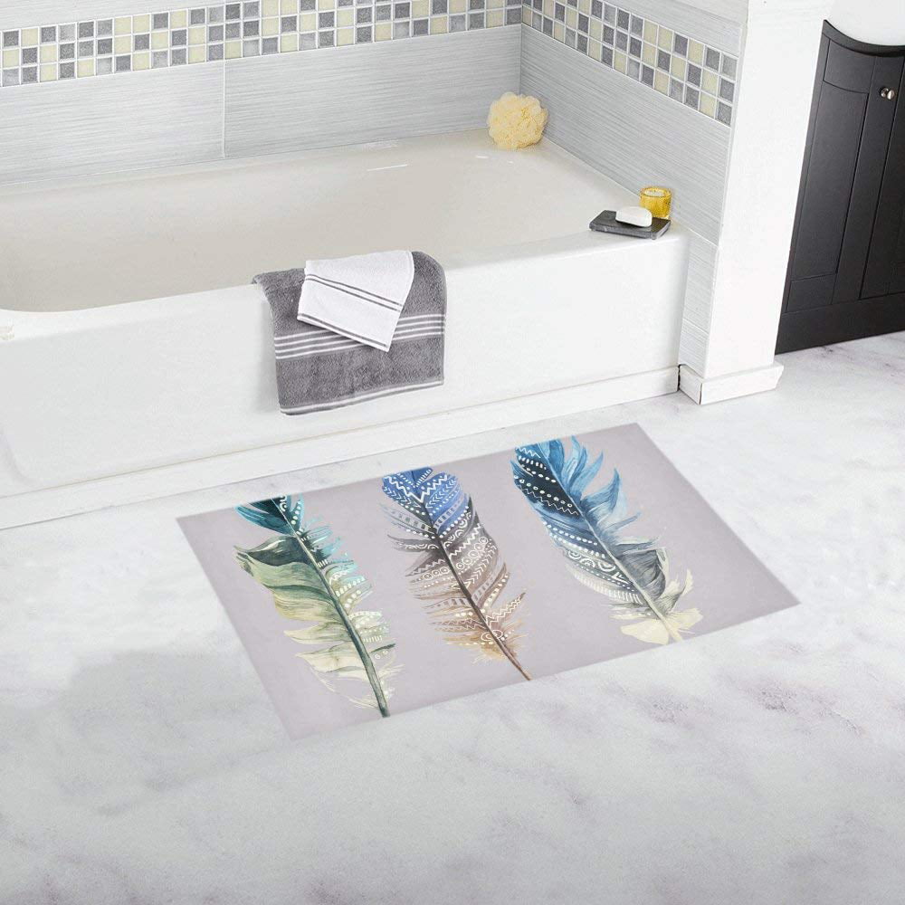 Watercolor Flower And Feathers Non-slip Bathroom Rugs Door Mat Carpet 16X24" 
