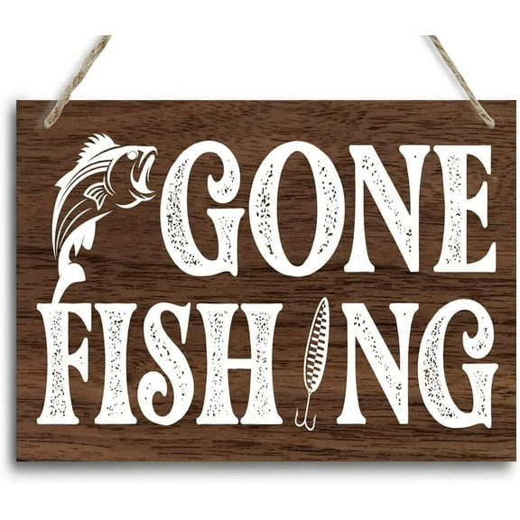 Funny Gone Fishing Wood Decor Sign Plaque Decor, Rustic Home Decor Sign, Hanging Fishing Decor Sign, Gifts for Men, Rustic Farmhouse Wall Decor Sign 5x10 Inch