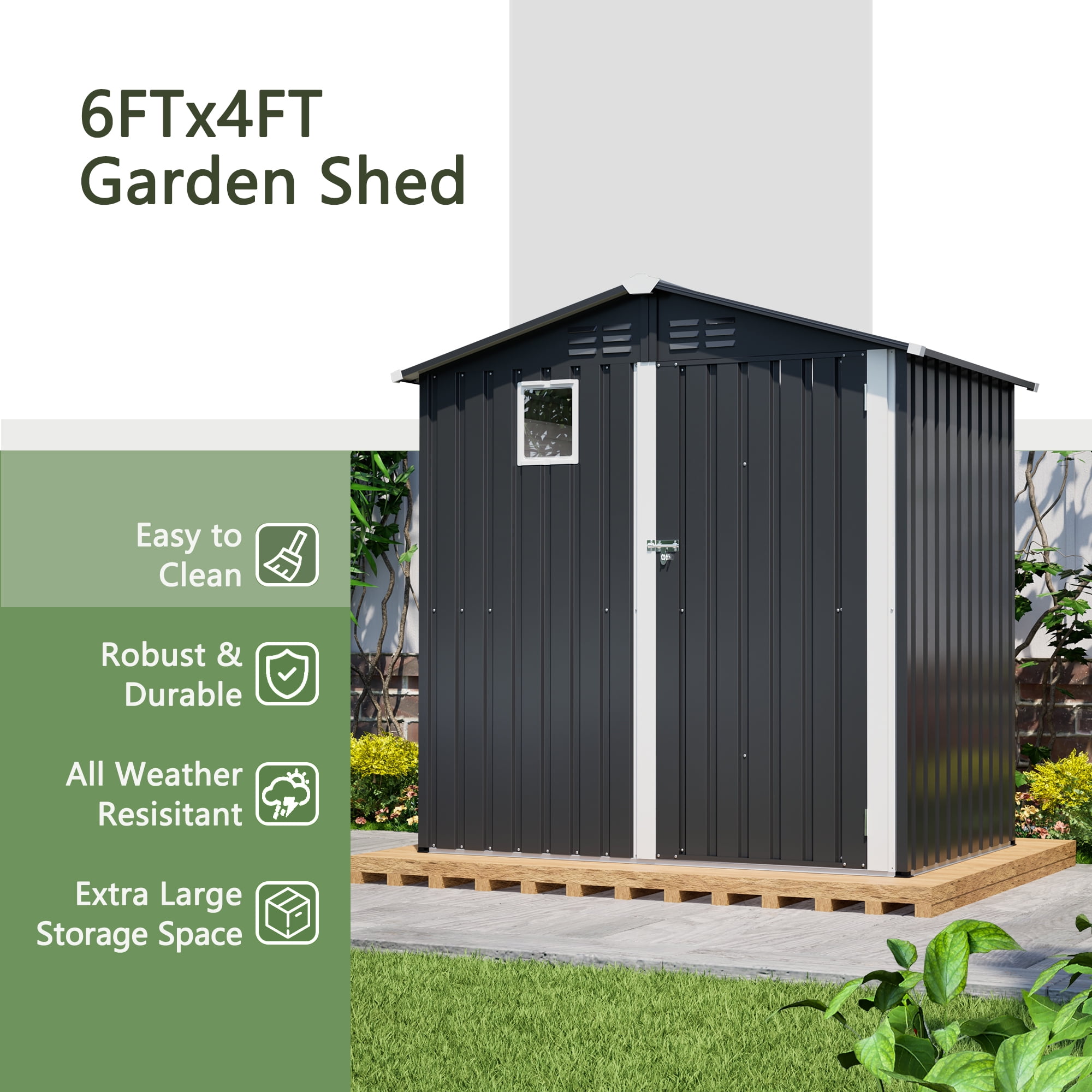 LZBEITEM 6FT x 4FT Outdoor Garden Shed, Metal Storage Shed- Durable Storage with Sloping Roof, Lockable Door, and Ventilation for Backyard Patio