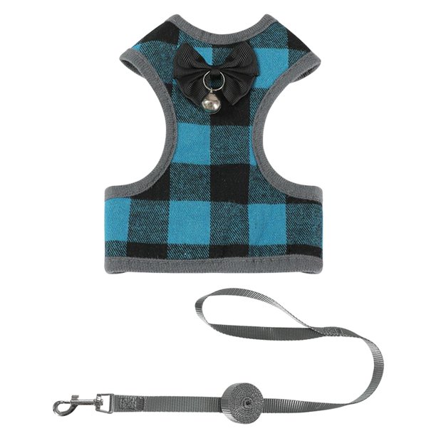 Juego de arnés y correa para perro con decoración de pajarita, duradero, suave y cómodo, portátil para cachorros que caminan, ligero durante todo el Tela escocesa azul S Sunnimix Arnés de chaleco para cachorros