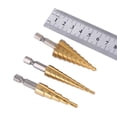 thumbnail image 5 of Juego de brocas escalonadas con ranura recta HSS, 3 uds., 3-12mm, 4-12mm, 4-20mm, cortador de agujeros de Metal y madera recubierto de titanio, juego de brocas de núcleo, 5 of 5