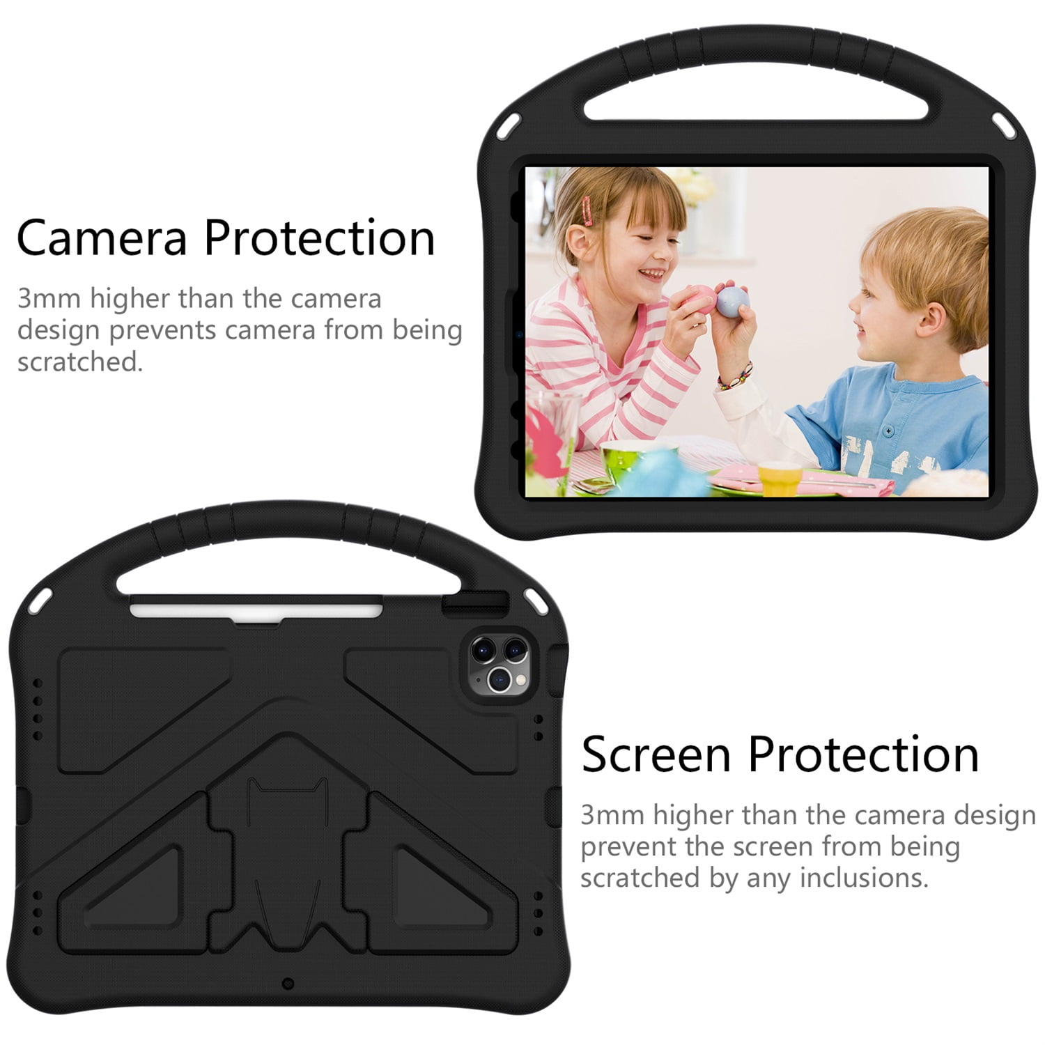 SaniMore Kids Case for iPad 10th Generation 2022, iPad 10.9" 2022 Case with Pencil Holder, Shock Proof Light Weight Convertible Handle Stand Kids Shell Case for Apple iPad 10 2022, Black