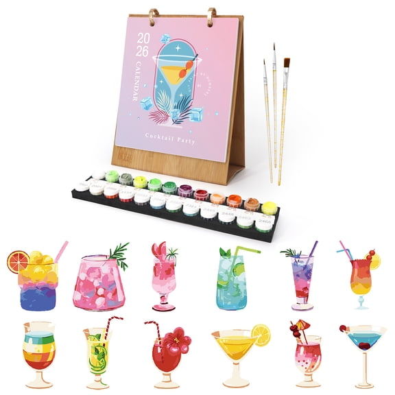 FLOPESN 2026 Desk Calendar DIY Digital Oil Painting Craft Kit, 7.1*8.8 in Paper Calendar with Special Drills for Home Office Decor