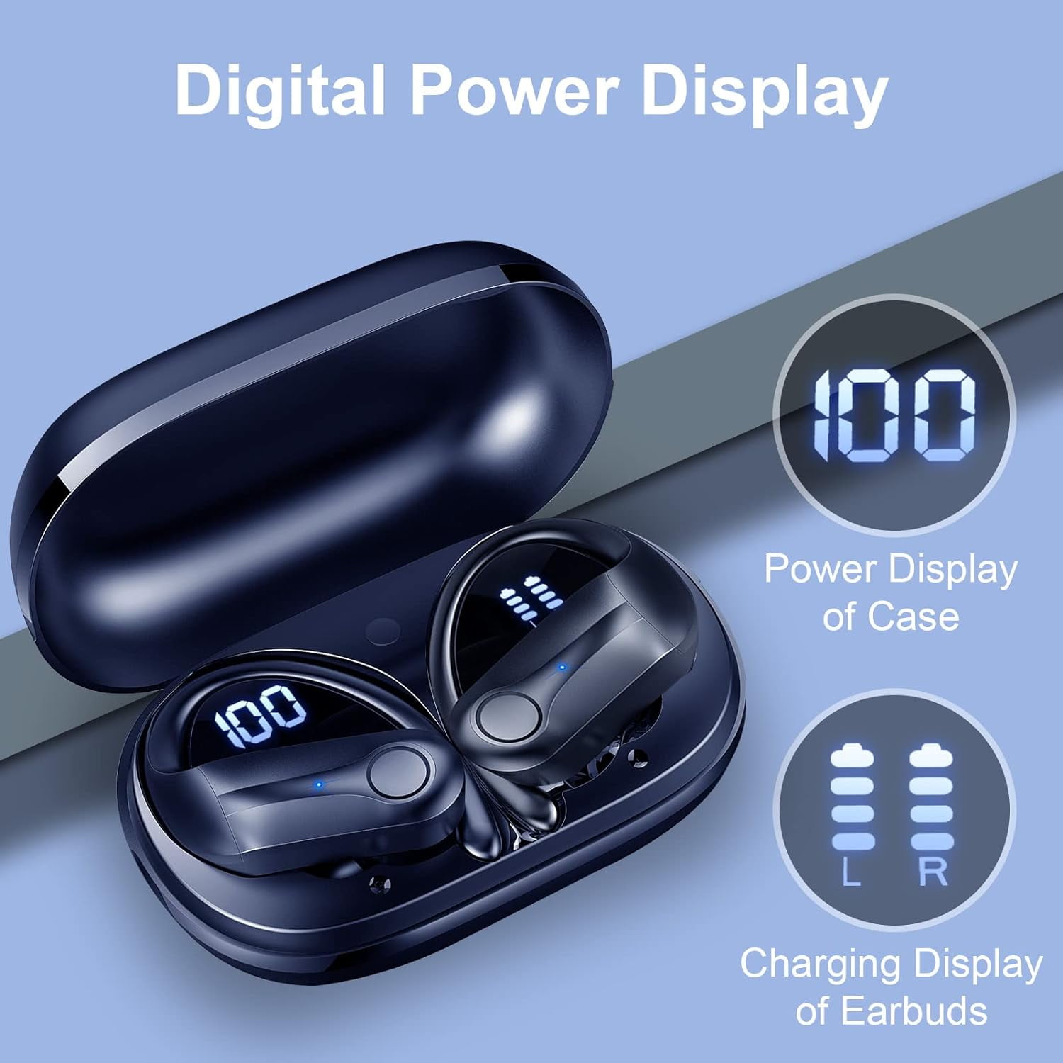 Donerton Wireless Earbuds, Bluetooth 5.3 Headphones Sport Wireless Earphones in Ear Noise Cancelling Earbuds with Mic Deep Bass Sports Earhooks IP7 Waterproof Headset