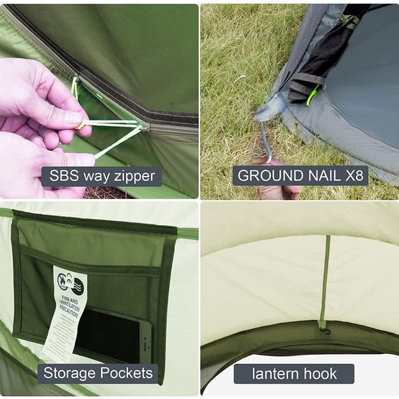 Easy Pop Up 4-Person Family Tent, Waterproof Automatic Setup with 2 Doors, Instant Camping Tent for Hiking, Travel, Outdoor & Family Adventures