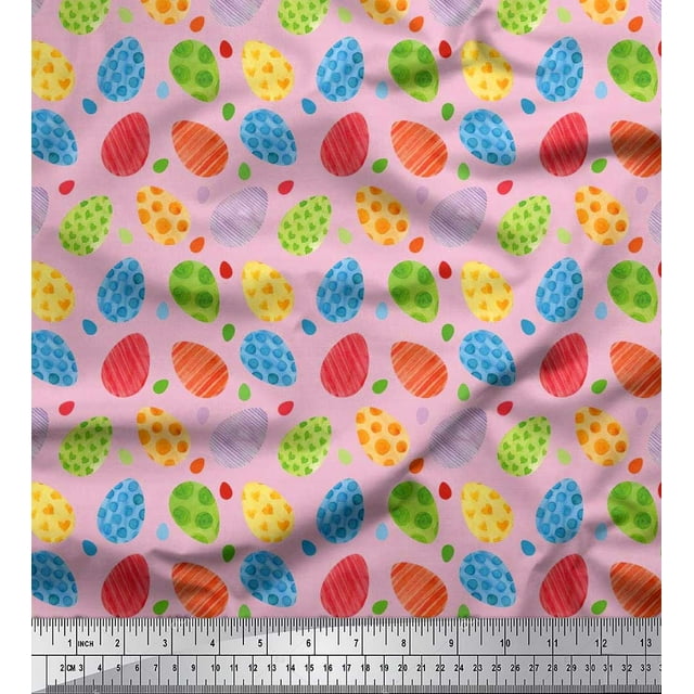 Soimoi Tissu Poly Georgette Imprimé Œuf de Pâques au Mètre 52 Pouces de Large