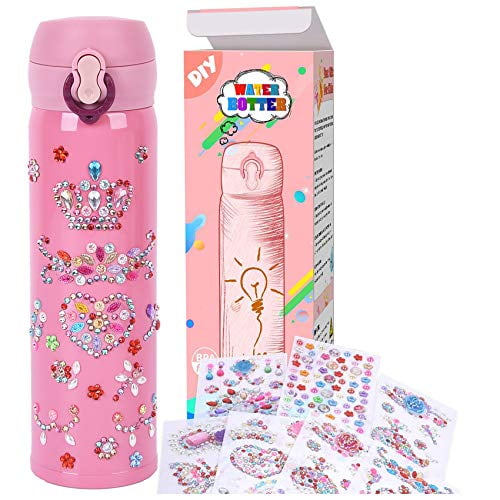 17 OZ BPA Free Stainless Steel Vacuum Insulated Kids Water Bottles Fun DIY Art Set & Craft Kit Gift for Girls Pakoo Decorate Your Own Water Bottle for Girls with Tons of Rhinestone Gem Stickers 