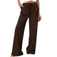 thumbnail image 5 of Oksale Summer Casual Pants for Women Tall Cozy Elastic Drawstring High Waisted Pants with Pockets Spring Loose Fit Straight Leg Pants Coffee S, 5 of 9