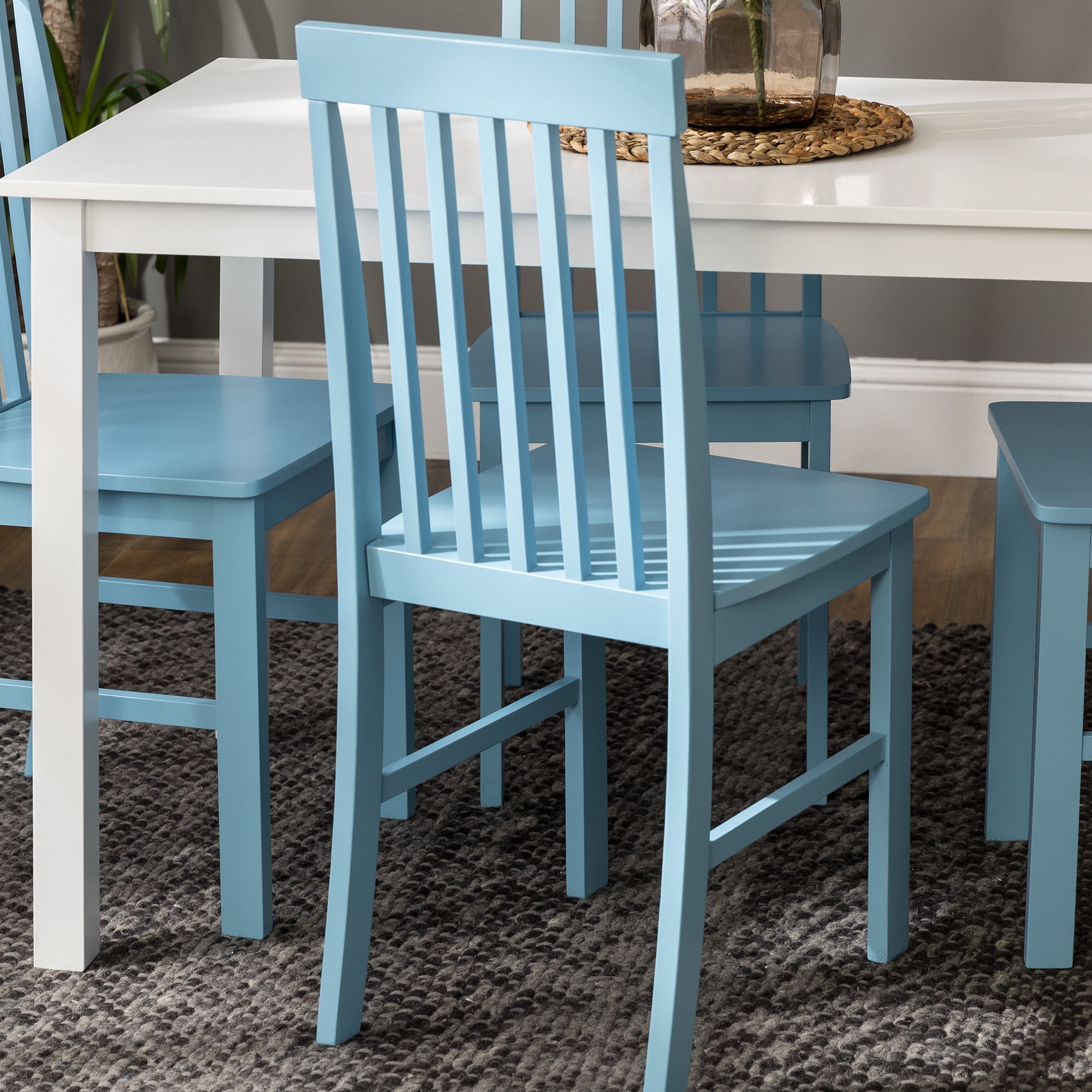 Walker Edison Modern 5-Piece Dining Set - White / Powder Blue