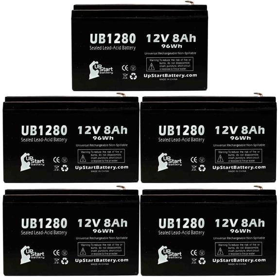 5x Pack - Compatible Tripp Lite SMART1000RM2U Battery - Replacement UB1280 Universal Sealed Lead Acid Battery (12V 8Ah, 8000mAh, F1 Terminal, AGM, SLA) - Includes 10 F1 to F2 Terminal Adapters