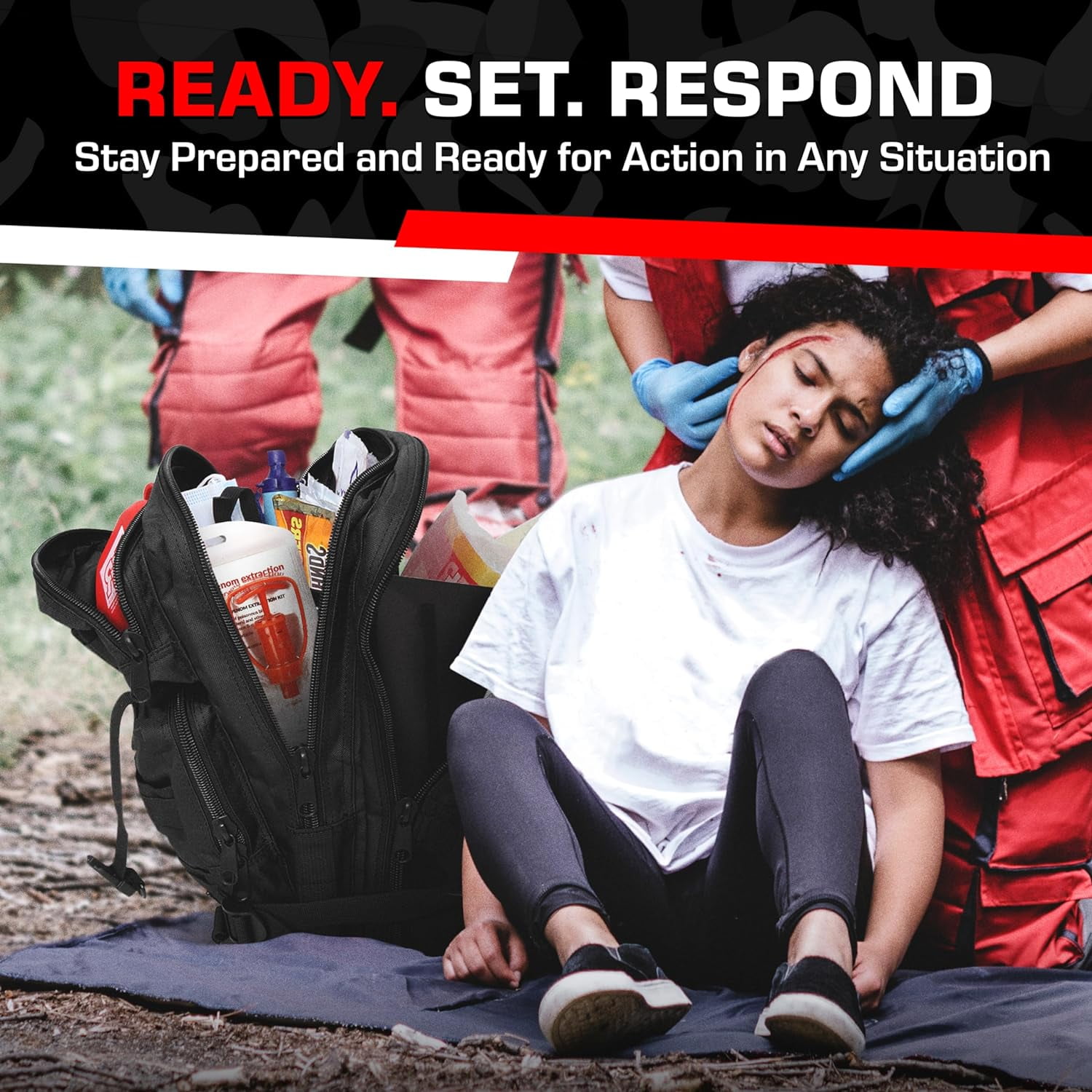 MEDITAC Rucksack Trauma Kit Feat. Tight Bandage, Chest Seal, Israeli Bandage and Gauze Dressing – Black