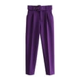 thumbnail image 4 of Lroveb Dress Pants for Women, High Waisted Straight Leg Spring Summer Solid Printed Casual Wide Cotton Linen Explosion Loose Trousers Female Purple, 4 of 9