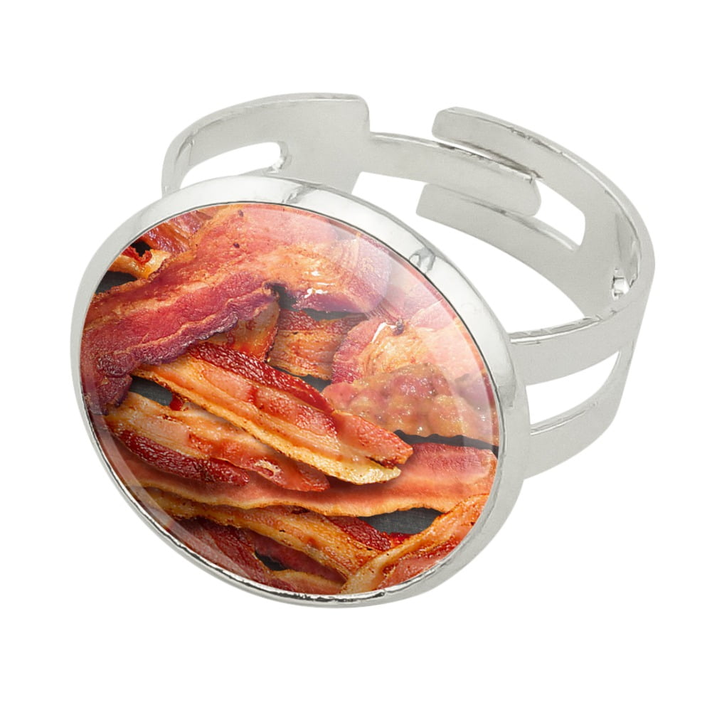 Bacon Galore Silver Plated Adjustable Novelty Ring