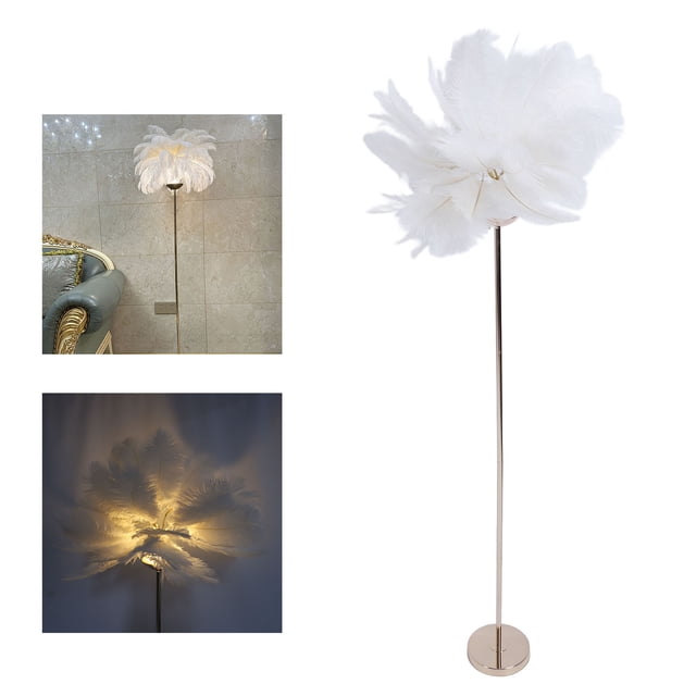 Stable Ostrich Plume Floor Lamp Iron Art 61 Inch LED USB Stepless Dimmable Modern Decorative Standing Lamp for Reading Work or Relaxation