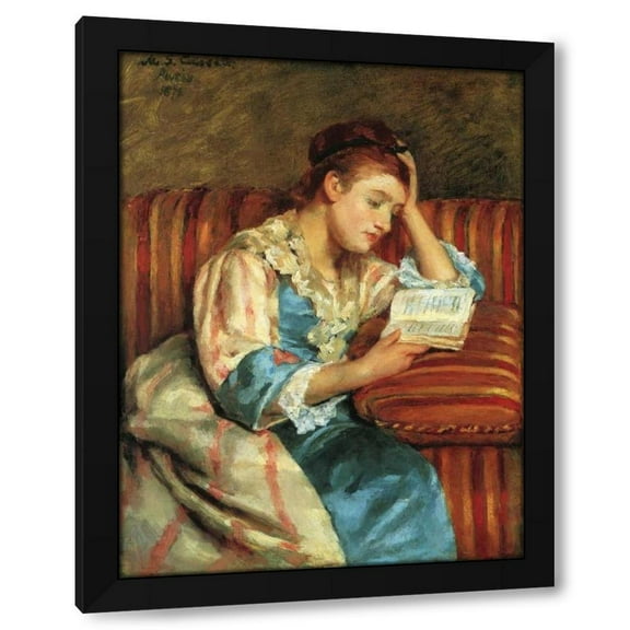 Mary Cassatt 12x14 Black Modern Wood Framed Wall Art Titled - Mrs Duffee Seated On A Striped Sofa 1876