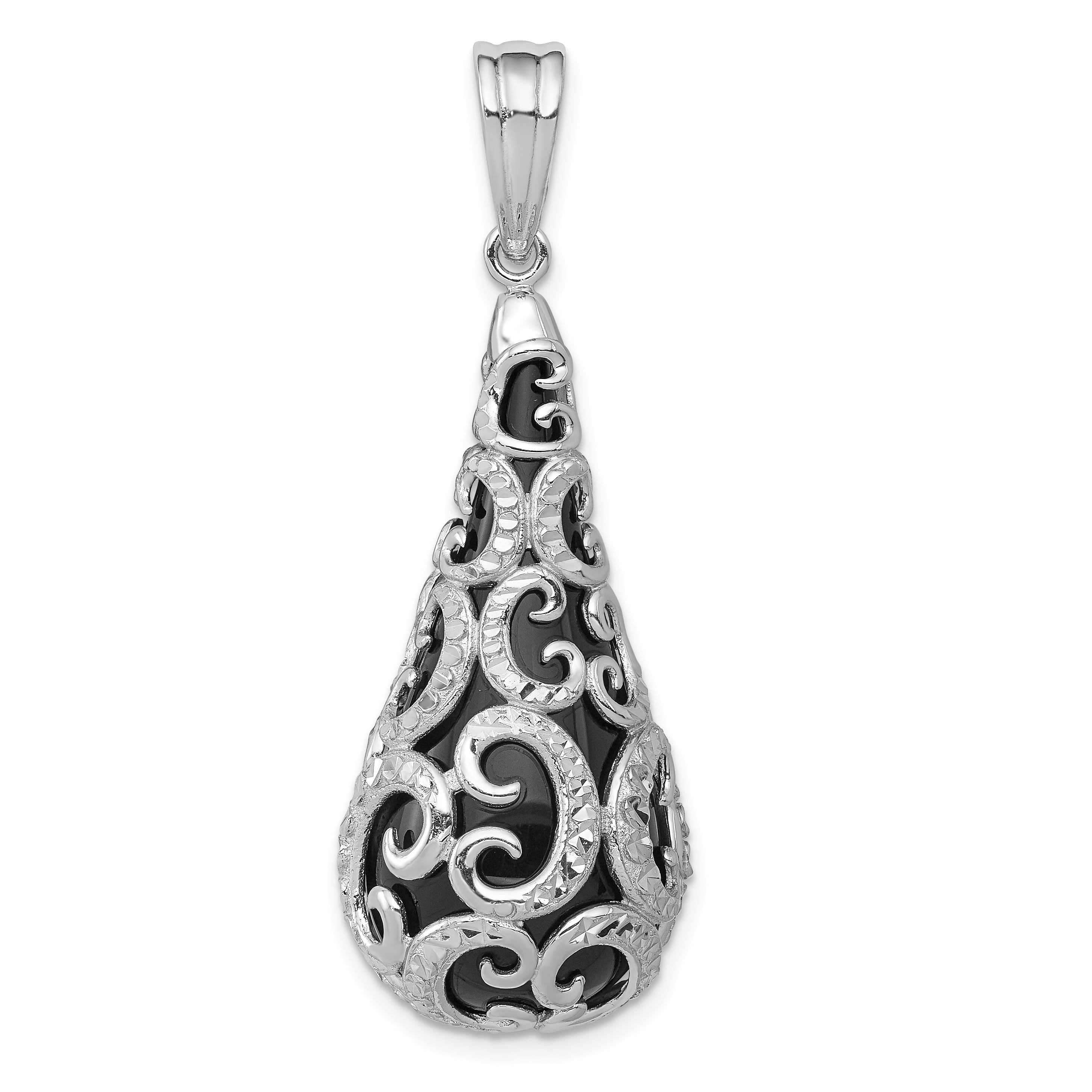 925 Sterling Silver Fancy Polished w/ CZ Teardrop Charm Pendant 925 Sterling Silver Fancy Polished w/ CZ Teardrop Charm Pendant
