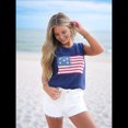 thumbnail image 4 of Chaleco Sin Mangas con Bandera Estadounidense para Mujer, Tejido Ligero, Cuello Redondo Azul Marino S, 4 of 7