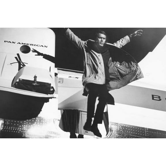 Steve Mcqueen in Bullitt 24x36 Poster Leaping From Pan Am Plane