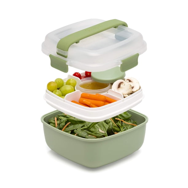 Goodful Fiambrera apilable estilo Bento para almacenamiento de alimentos con compartimentos extraíbles para sándwiches, aperitivos y aderezos, a prueba de fugas y fabricado sin BPA, 56 onzas, salvia