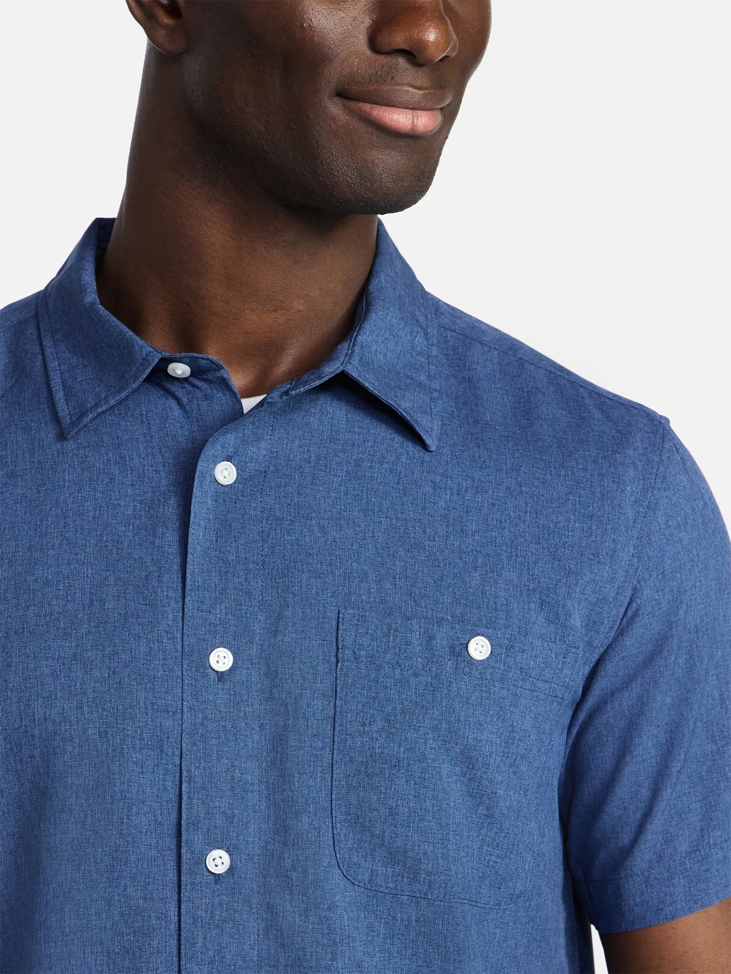 George Men's & Big Men's Regular Fit Microfiber Button-Up Shirt with Short Sleeves, Sizes XS-5XL
